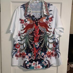 Colorful Floral and Bird Print Shirt